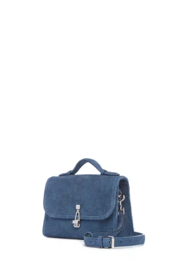 Small Leonora Flap Bag in Light Blue Suede Denim