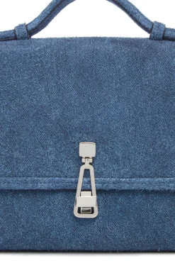 Small Leonora Flap Bag in Light Blue Suede Denim