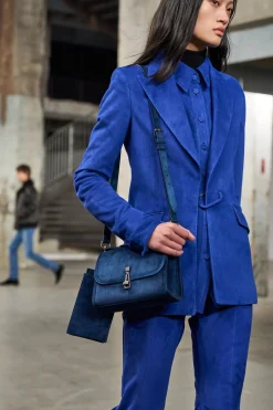 Small Leonora Flap Bag in Navy Suede
