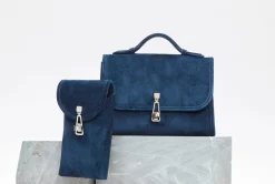 Small Leonora Flap Bag in Navy Suede