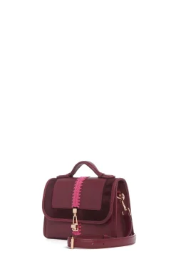 Small Leonora Flap Embroidered Bag in Bordeaux & Fuchsia Nappa Leather