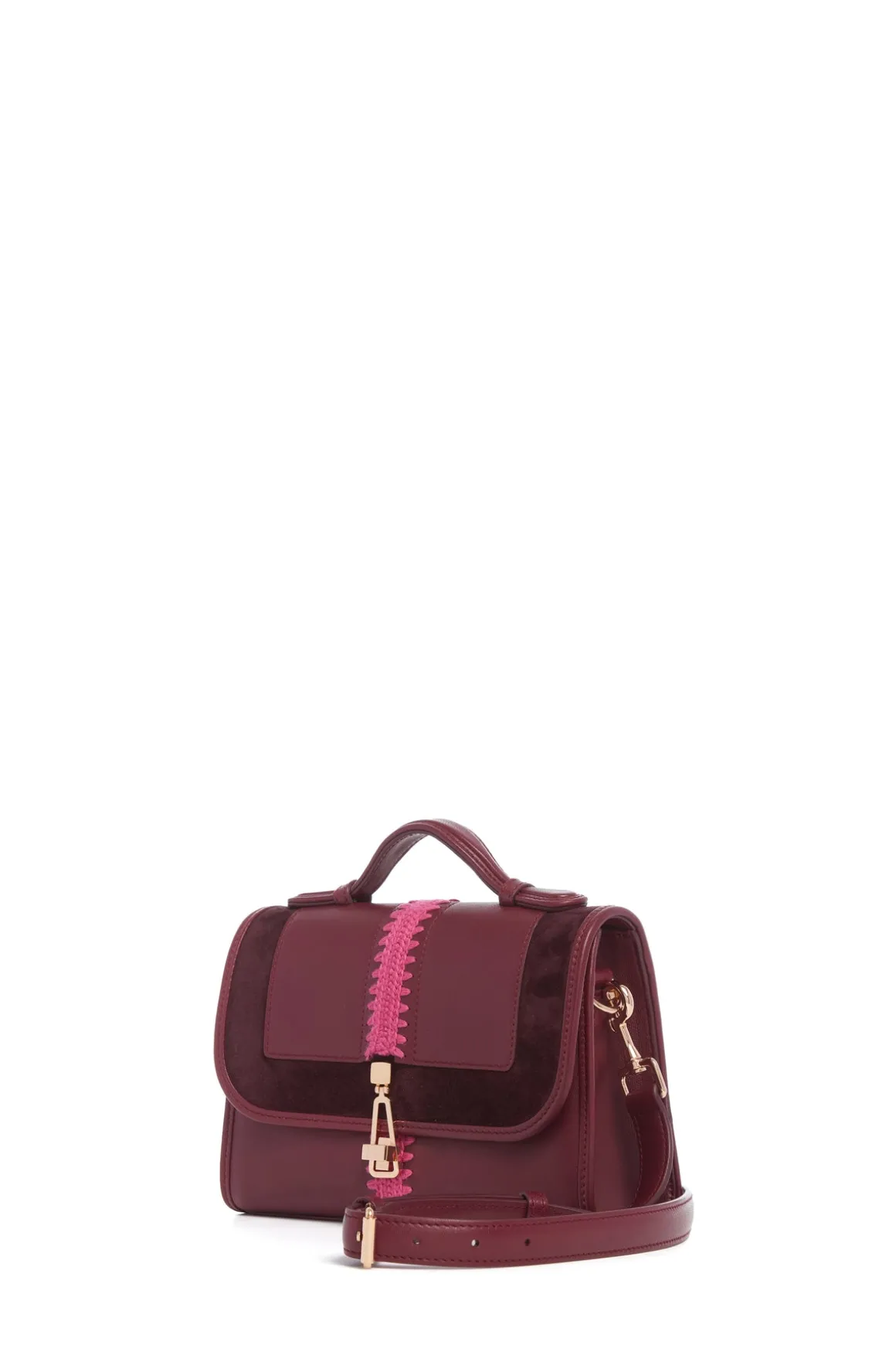 Small Leonora Flap Embroidered Bag in Bordeaux & Fuchsia Nappa Leather
