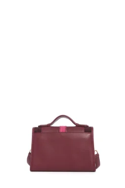 Small Leonora Flap Embroidered Bag in Bordeaux & Fuchsia Nappa Leather