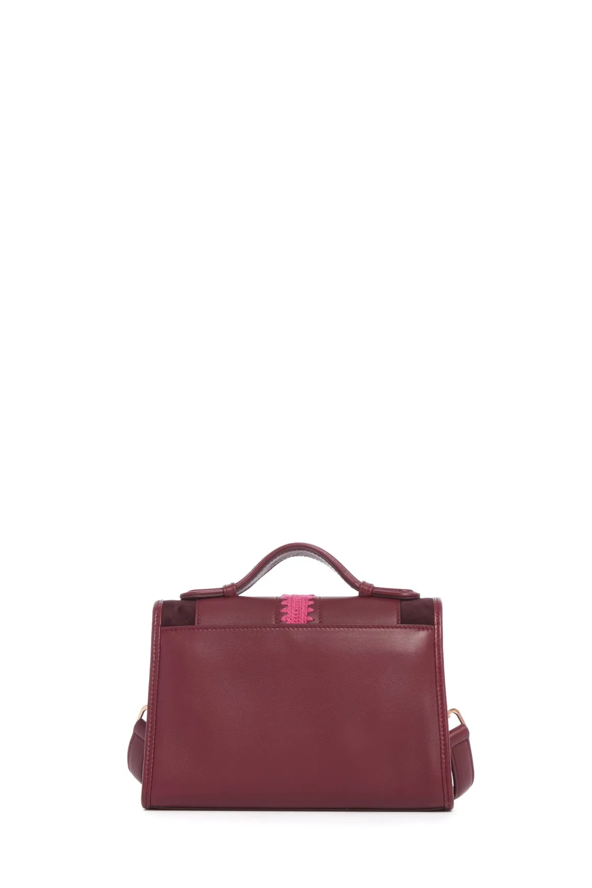 Small Leonora Flap Embroidered Bag in Bordeaux & Fuchsia Nappa Leather