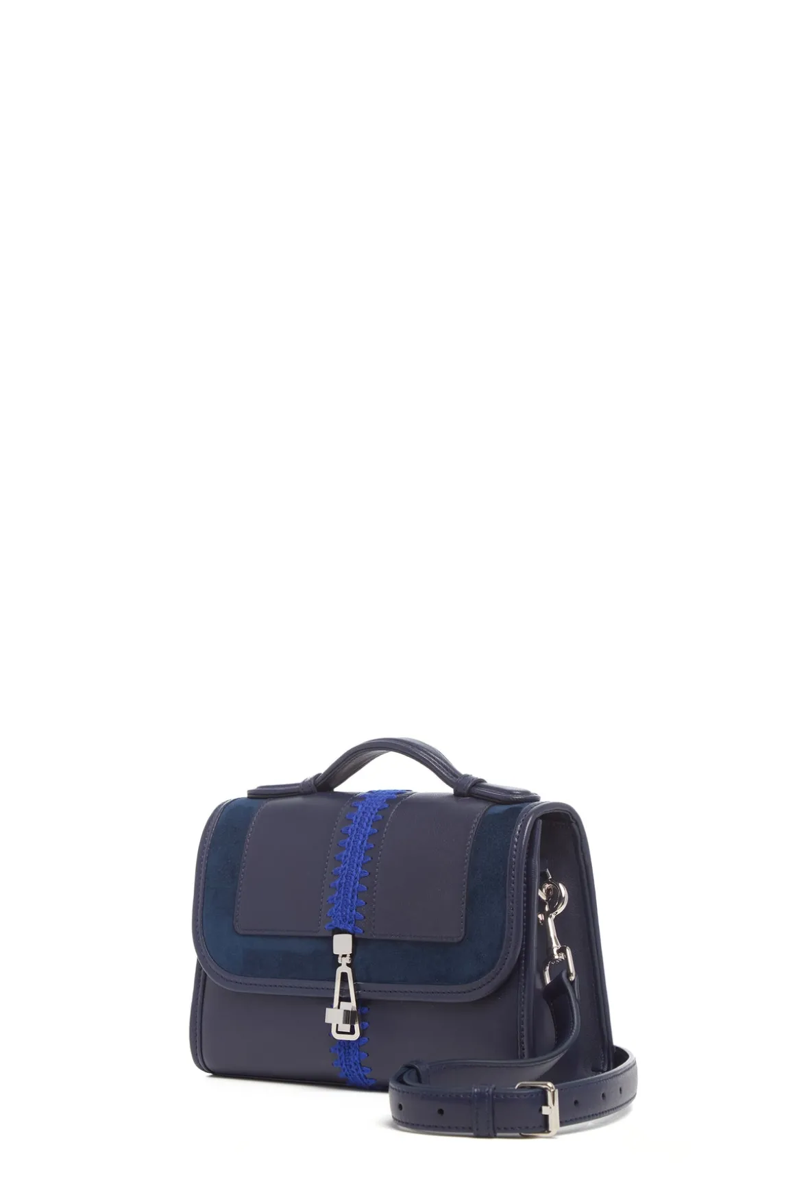 Small Leonora Flap Embroidered Bag in Electric Navy & Cobalt Nappa Leather