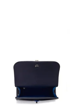 Small Leonora Flap Embroidered Bag in Electric Navy & Cobalt Nappa Leather