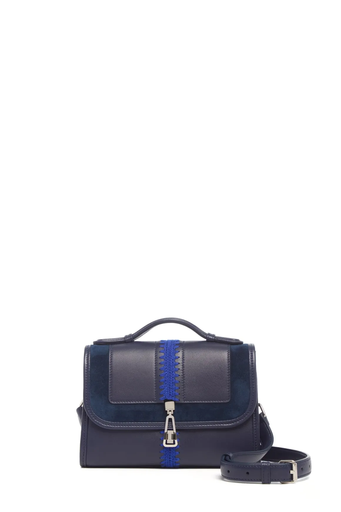 Small Leonora Flap Embroidered Bag in Electric Navy & Cobalt Nappa Leather