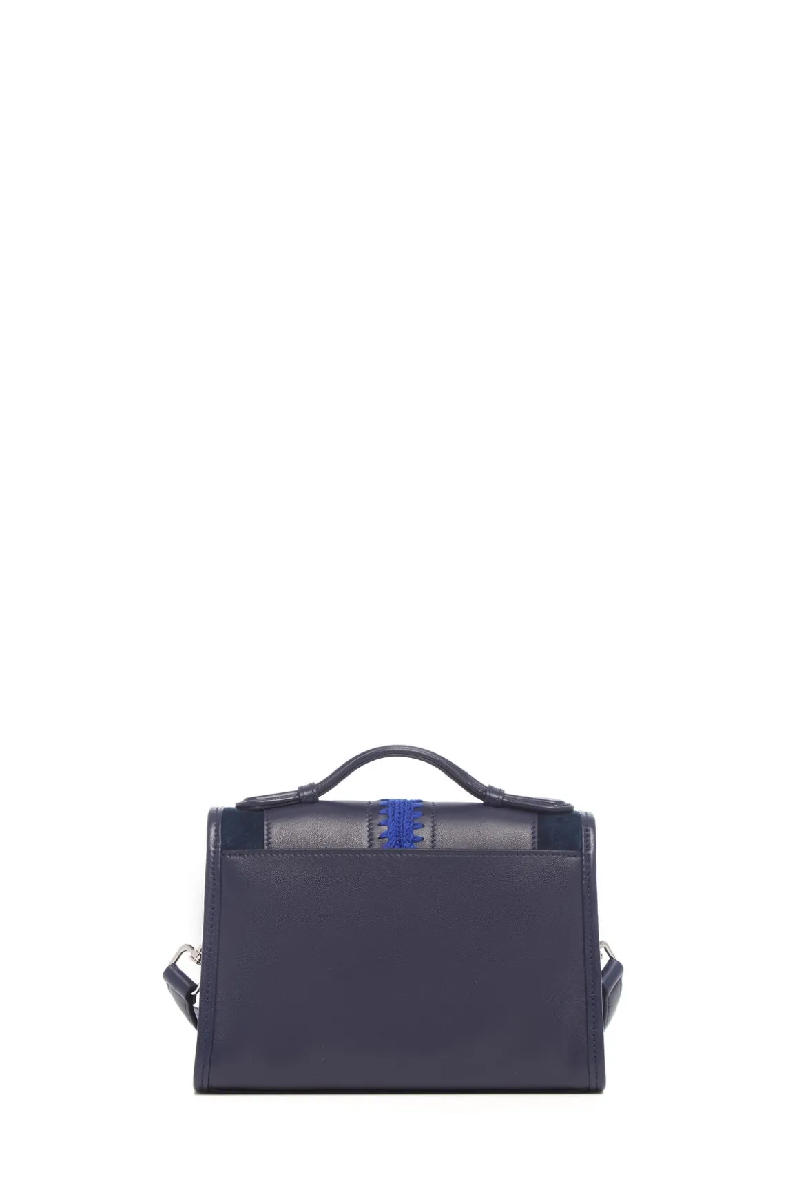 Small Leonora Flap Embroidered Bag in Electric Navy & Cobalt Nappa Leather