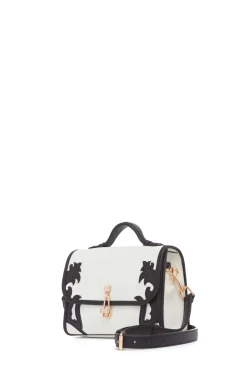 Small Leonora Western Flap Bag in Black & Ivory Leather