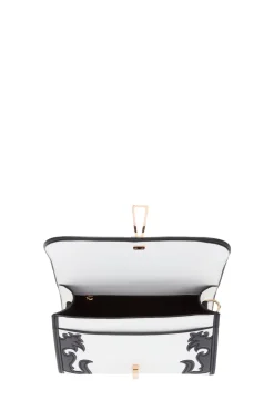 Small Leonora Western Flap Bag in Black & Ivory Leather