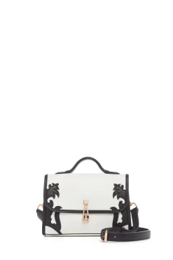 Small Leonora Western Flap Bag in Black & Ivory Leather