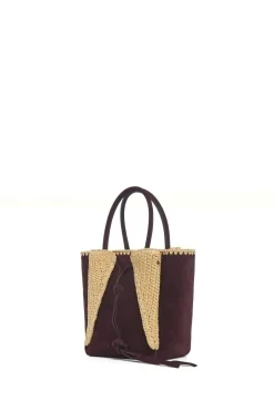 Small Marija Tote Bag in Bordeaux Suede & Raffia