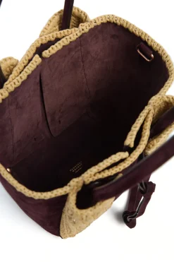 Small Marija Tote Bag in Bordeaux Suede & Raffia