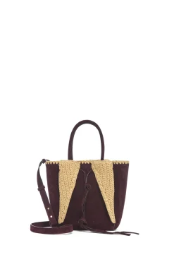 Small Marija Tote Bag in Bordeaux Suede & Raffia