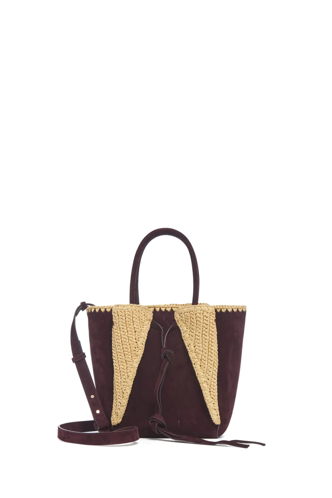Small Marija Tote Bag in Bordeaux Suede & Raffia