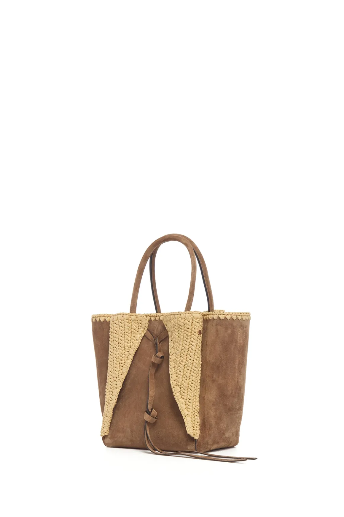 Small Marija Tote Bag in Dark Sand Suede & Raffia