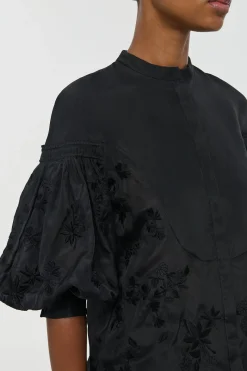 Sofia Mia's Flowers Blouse in Black Embroidered Silk Organza