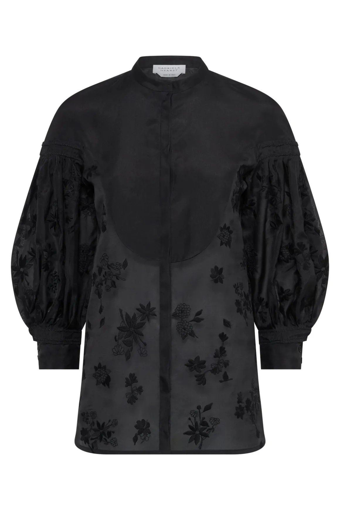 Sofia Mia's Flowers Blouse in Black Embroidered Silk Organza