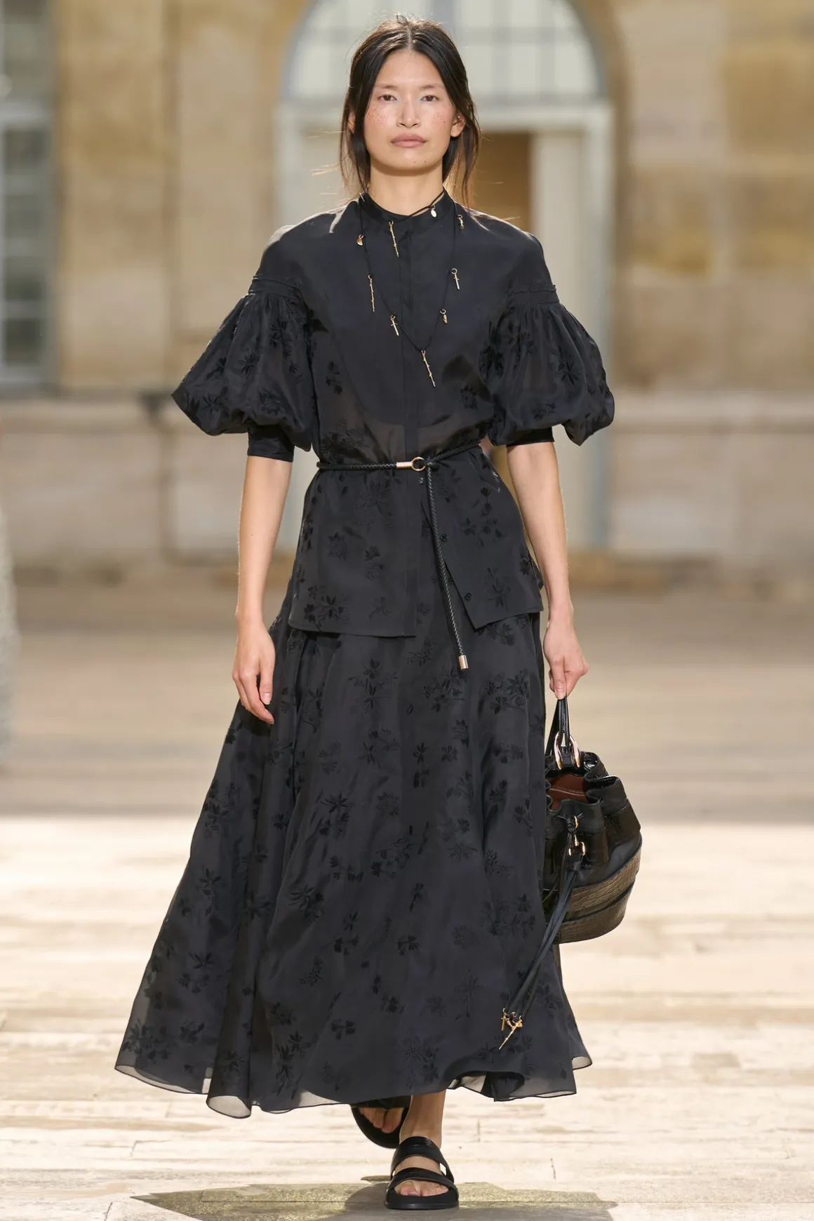 Sofia Mia's Flowers Blouse in Black Embroidered Silk Organza