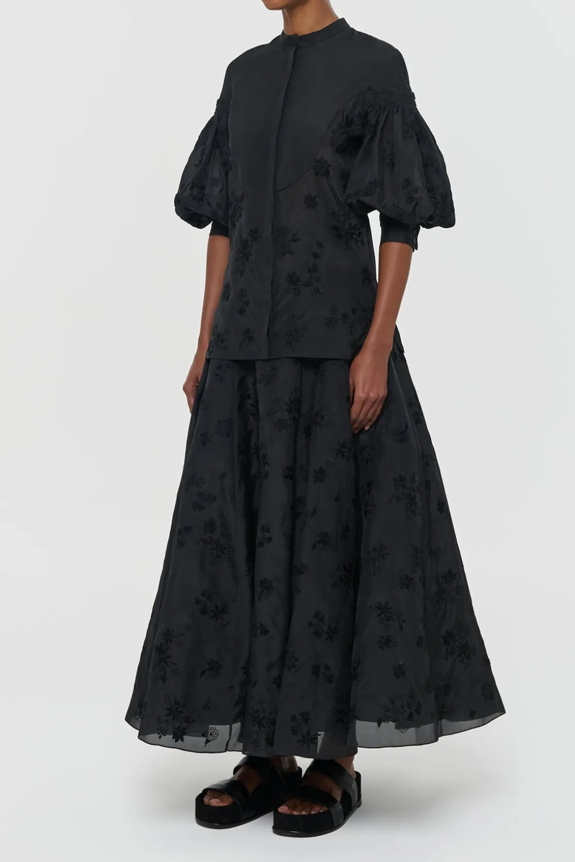 Sofia Mia's Flowers Blouse in Black Embroidered Silk Organza