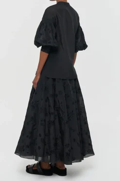 Sofia Mia's Flowers Blouse in Black Embroidered Silk Organza