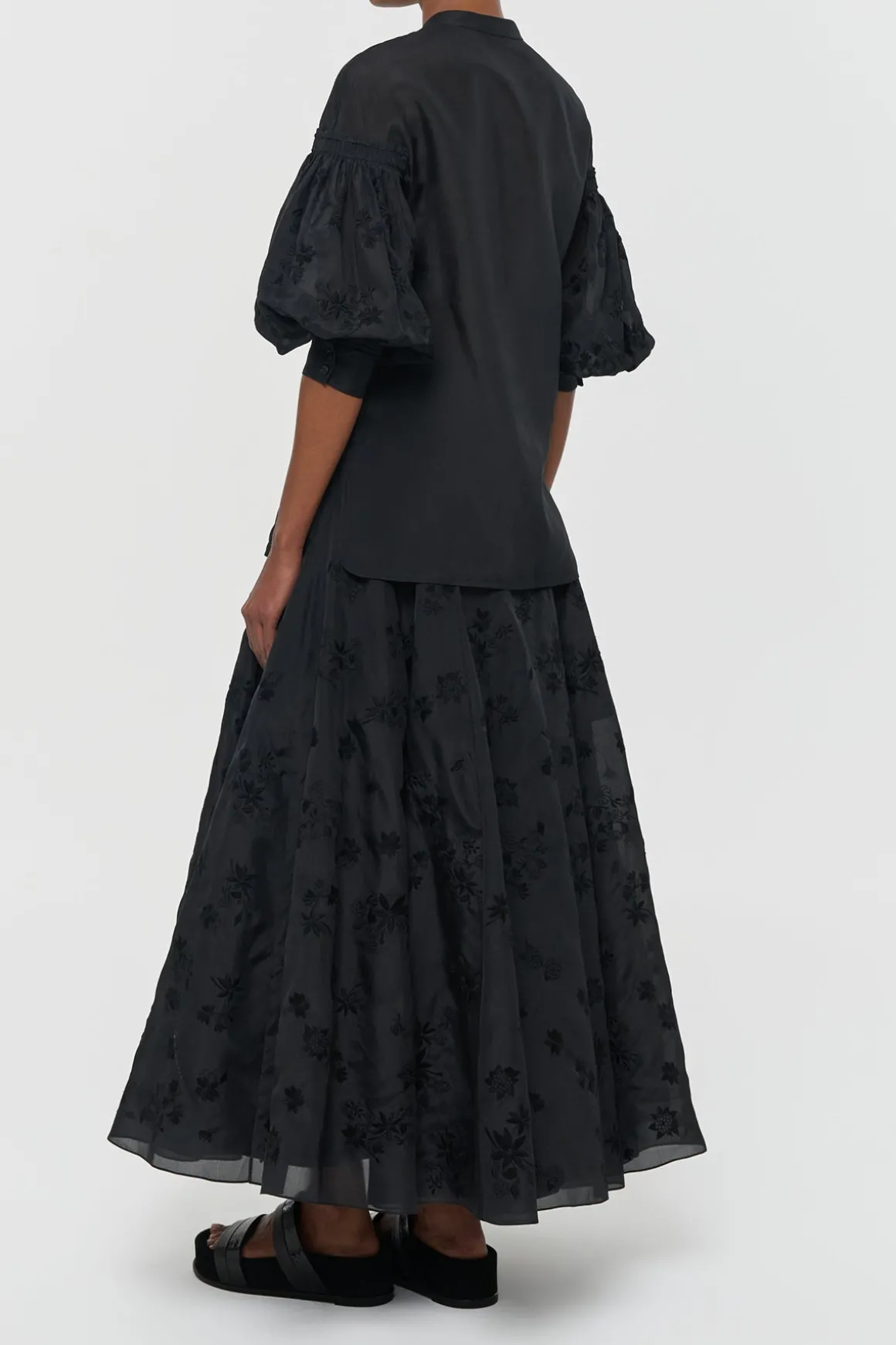 Sofia Mia's Flowers Blouse in Black Embroidered Silk Organza