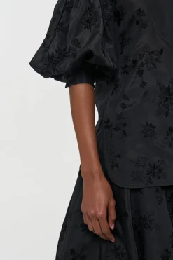 Sofia Mia's Flowers Blouse in Black Embroidered Silk Organza