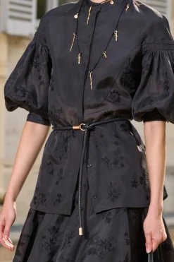 Sofia Mia's Flowers Blouse in Black Embroidered Silk Organza