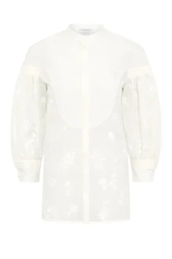 Sofia Mia's Flowers Blouse in Ivory Embroidered Silk Organza
