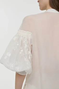 Sofia Mia's Flowers Blouse in Ivory Embroidered Silk Organza