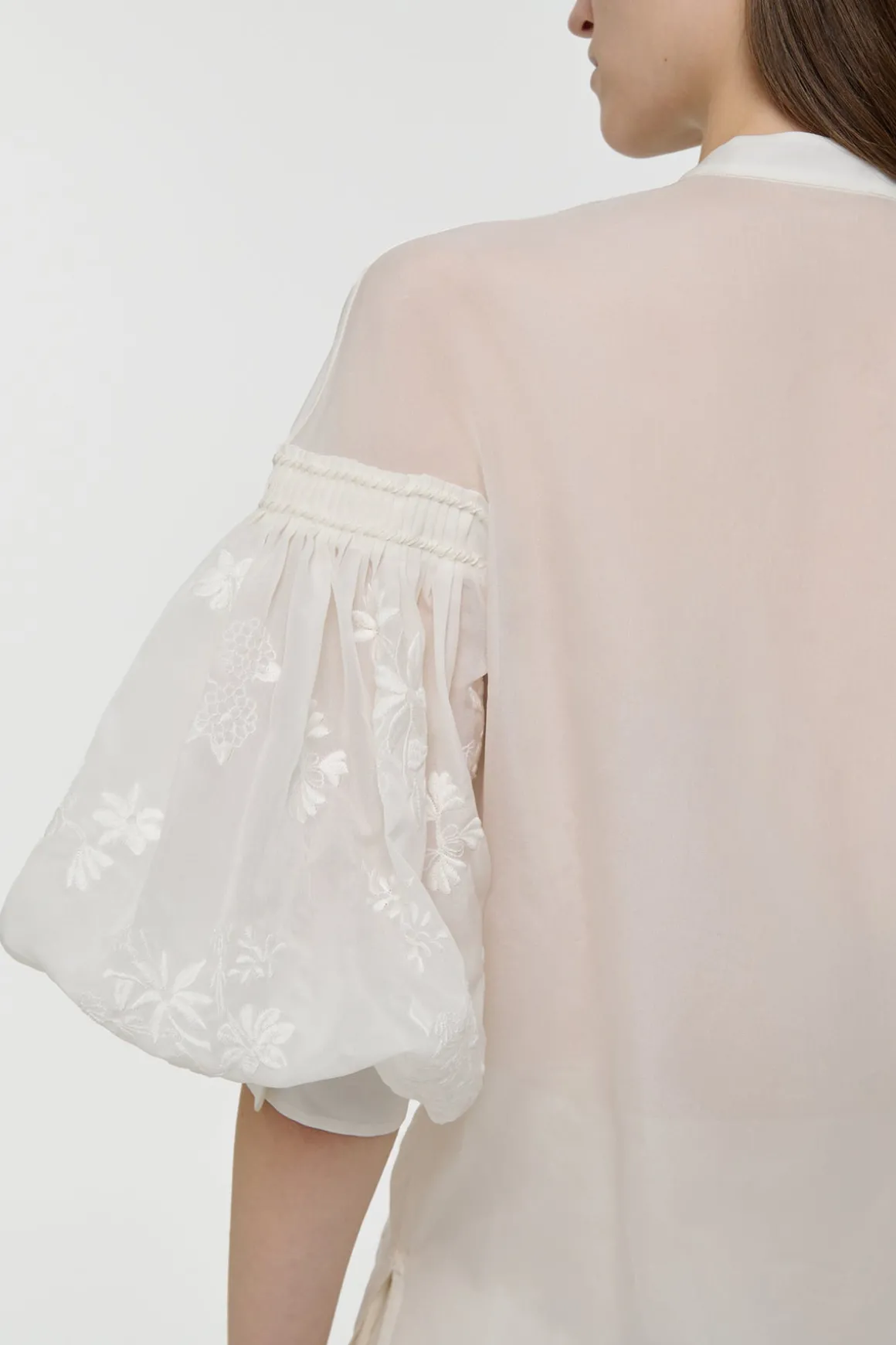 Sofia Mia's Flowers Blouse in Ivory Embroidered Silk Organza