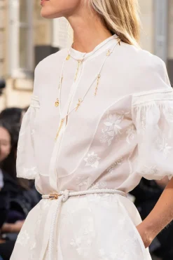 Sofia Mia's Flowers Blouse in Ivory Embroidered Silk Organza