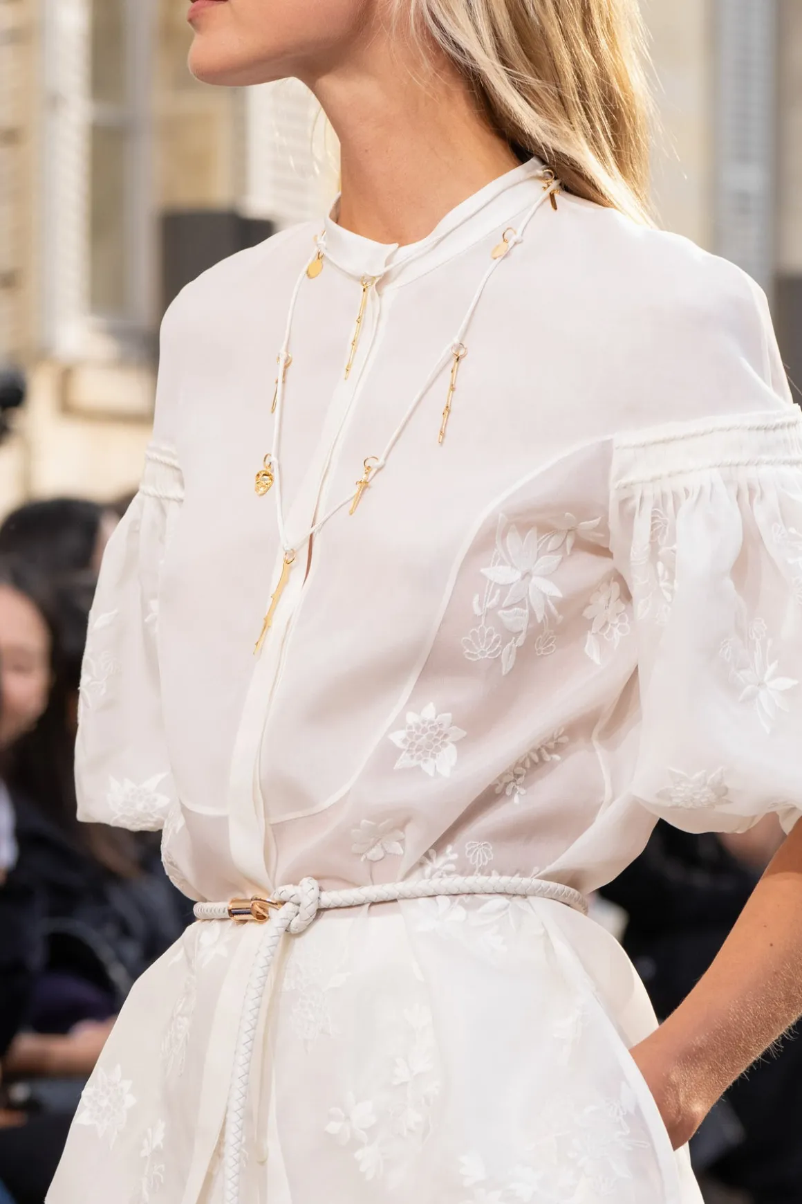 Sofia Mia's Flowers Blouse in Ivory Embroidered Silk Organza