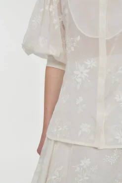 Sofia Mia's Flowers Blouse in Ivory Embroidered Silk Organza