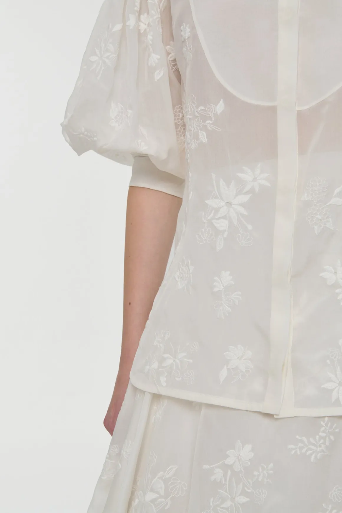 Sofia Mia's Flowers Blouse in Ivory Embroidered Silk Organza