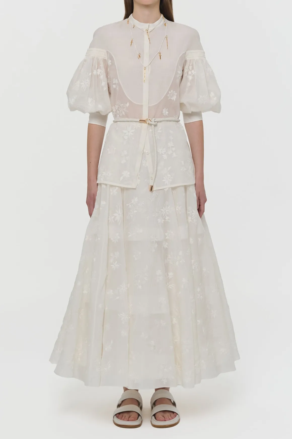Sofia Mia's Flowers Blouse in Ivory Embroidered Silk Organza
