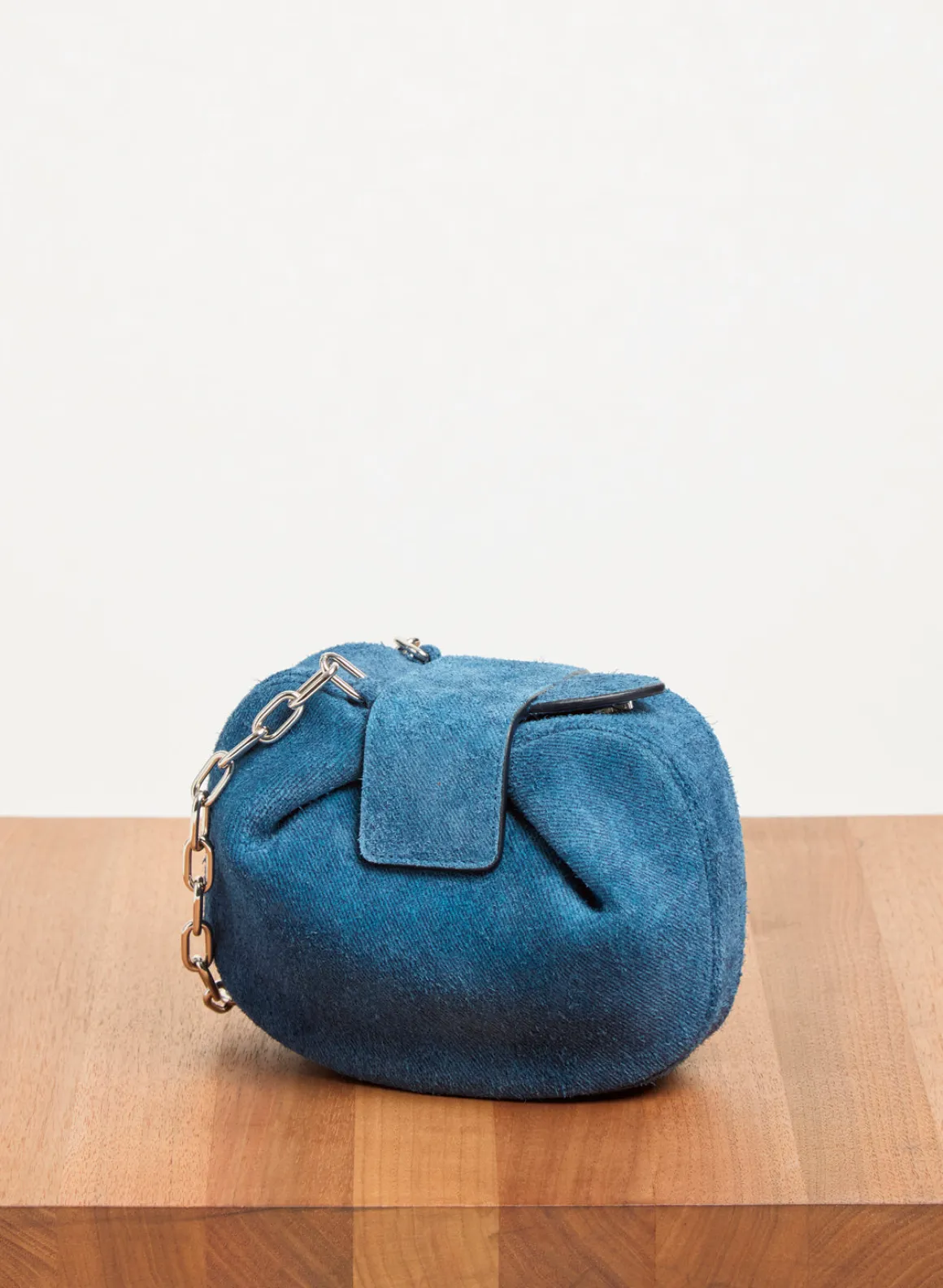 Soft Demi Clutch in Medium Blue Suede Denim