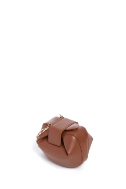 Soft Demi Clutch with Chain in Cognac Nappa Leather