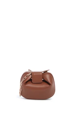 Soft Demi Clutch with Chain in Cognac Nappa Leather