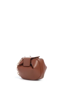Soft Demi Clutch with Chain in Cognac Nappa Leather