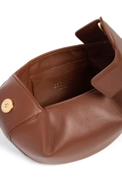 Soft Demi Clutch with Chain in Cognac Nappa Leather