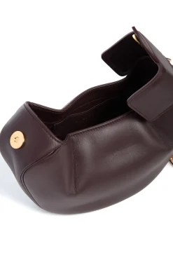 Soft Demi Clutch with Chain in Bordeaux Nappa Leather