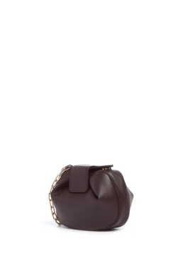 Soft Demi Clutch with Chain in Bordeaux Nappa Leather