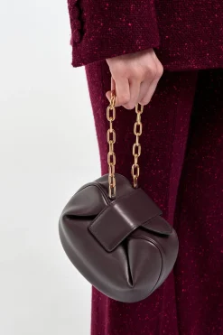 Soft Demi Clutch with Chain in Bordeaux Nappa Leather