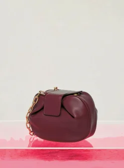 Soft Demi Clutch with Chain in Bordeaux Nappa Leather