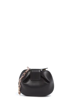Soft Demi Clutch with Chain in Black Nappa Leather