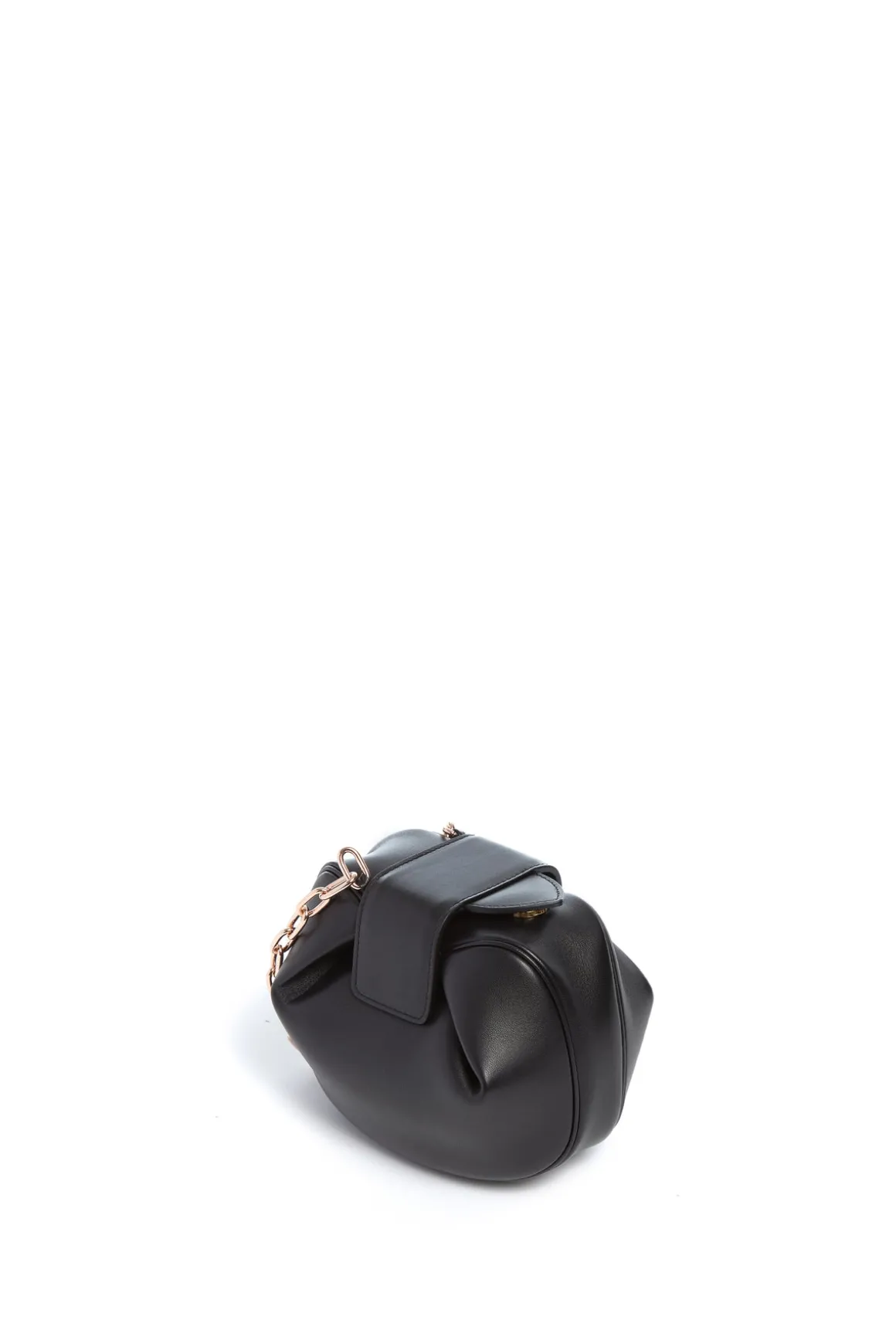 Soft Demi Clutch with Chain in Black Nappa Leather