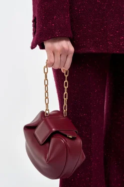 Soft Demi Clutch with Chain in Bordeaux & Fuchsia Nappa Leather