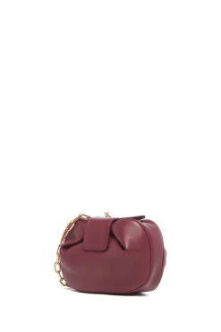 Soft Demi Clutch with Chain in Bordeaux & Fuchsia Nappa Leather