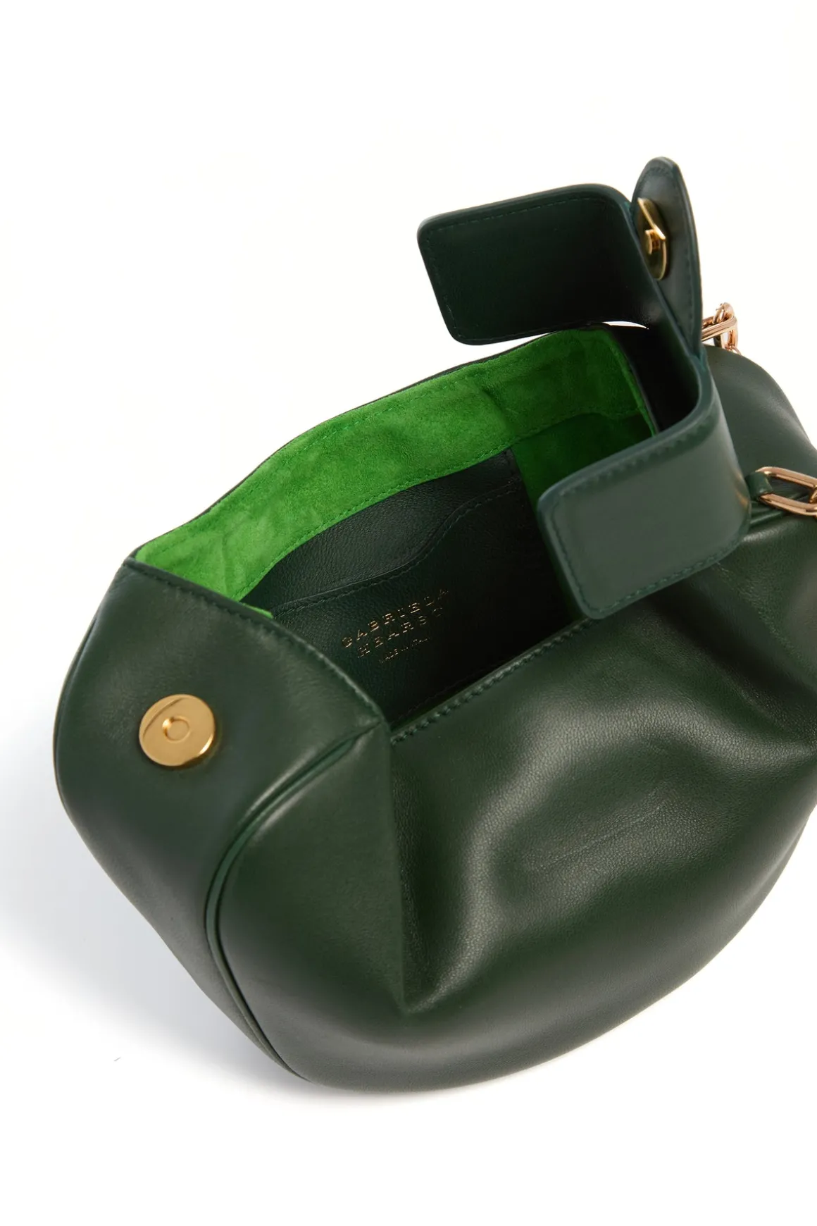 Soft Demi Clutch with Chain in English Green & Fluorescent Green Nappa Leather